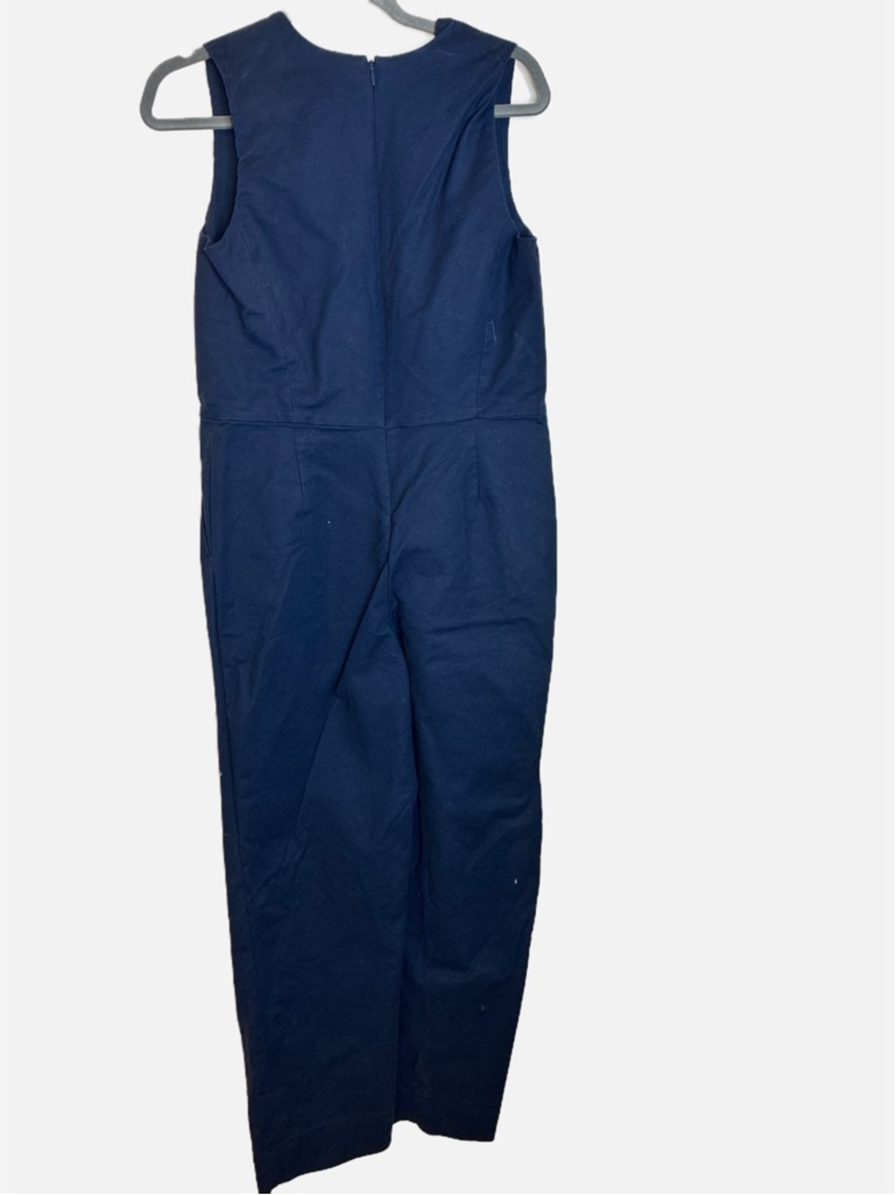 Everlane | Navy Structured Cotton Jumpsuit Sleeveless V-Neck Slim Fit Size 4 - Picture 3 of 6